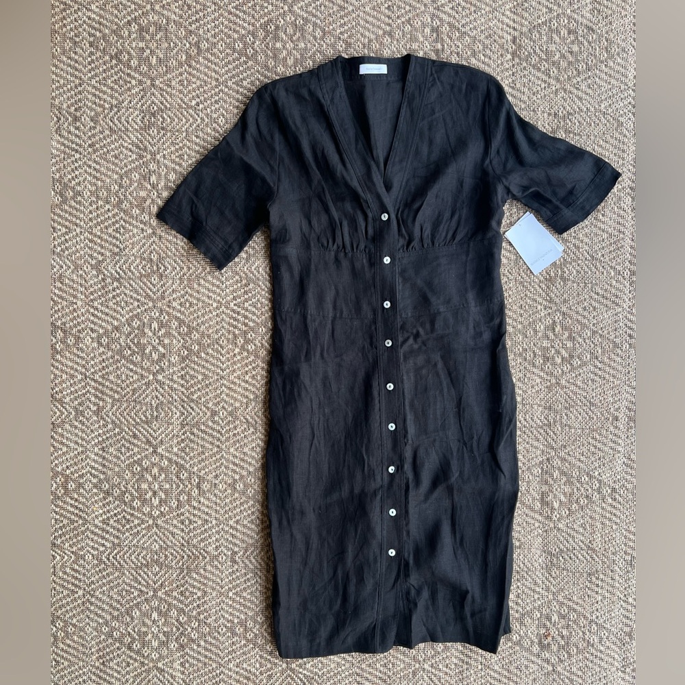 COPY - NWT Beatrice Valenzuela Linen Cubano Button Down Black Dress Size 2 MSRP…